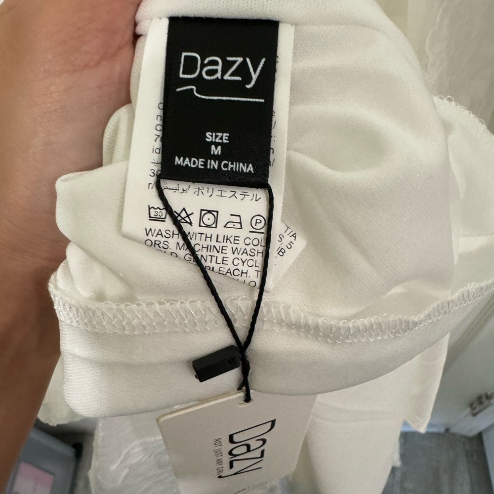 DAZY Texture Jacquard Square Neckline Puff Sleeves Midi Dress w Cinched Waist M - Picture 15 of 15